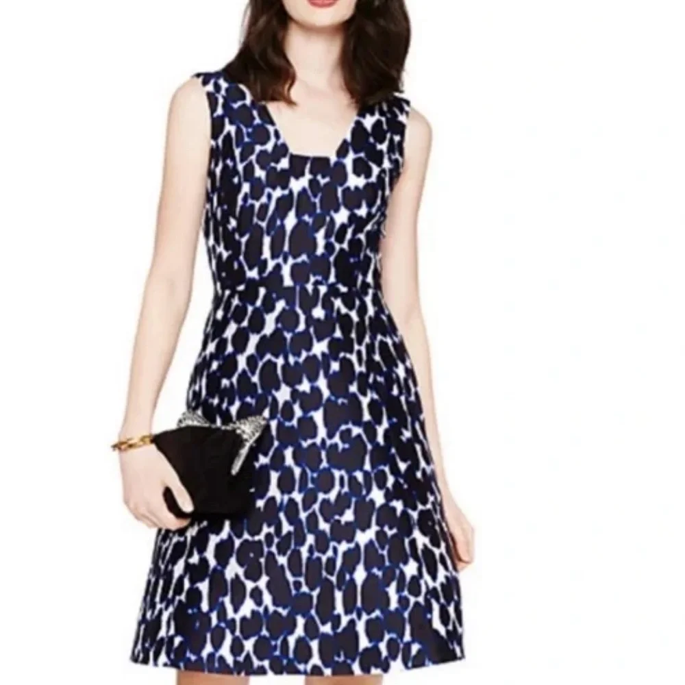 Kate Spade ♠️ Blue Be Daring Leopard Animal Print Fit & Flare Dress Sz 2